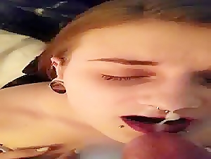 goth teen babe got her mouth covered with cum