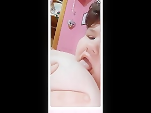 Nude BBW Squeezing & Spitting On Boobs