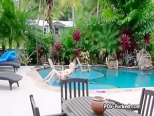 Finding and fucking nude blonde in my pool