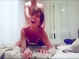 Sexy brunette fucked from behind and facial
