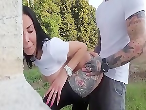 hot tattoed babe fucking in public
