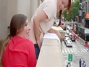 Busty lesbians eating ass and pussy on the street