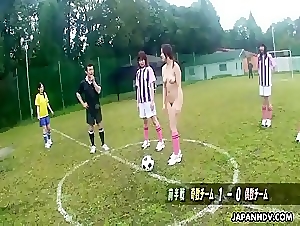 Japanese soccer slut takes multiple cocks