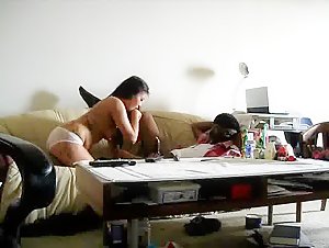 Asian babe fucks her old black dad on hidden cam